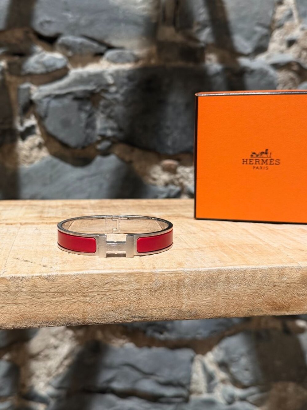 Hermès Red Enamel Brushed PHW Clic HH Bracelet